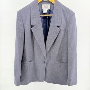 Vtg Classic Fashions Blazer Womens‎ 14 Blue Gray  Wool Blend Career Office